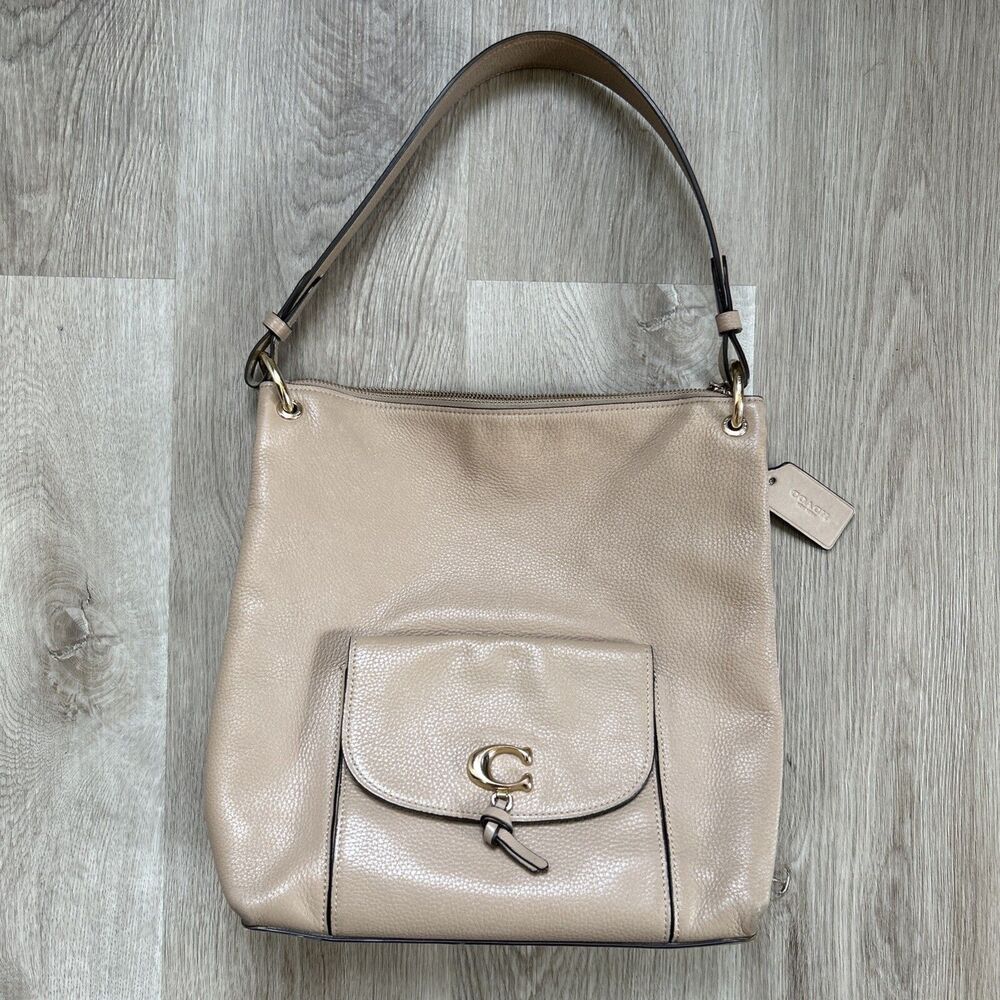 Coach Remi Taupe Pebbled Leather Hobo Shoulder Bag Genuine Purse Handbag 1321
